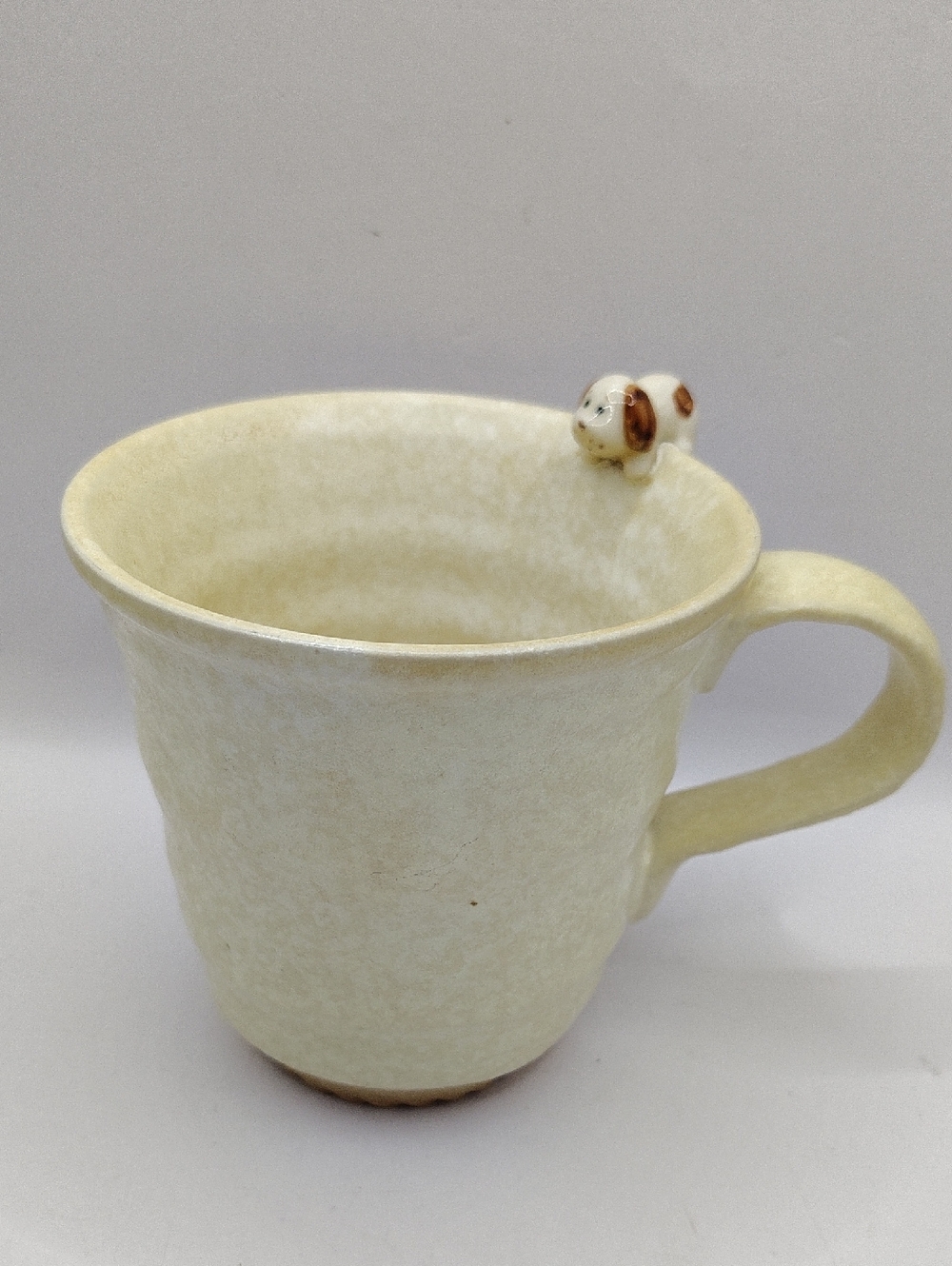 Vintage Cream Ceramic Glazed Mug with Tiny Dog Accent. Unique. Made In Japan